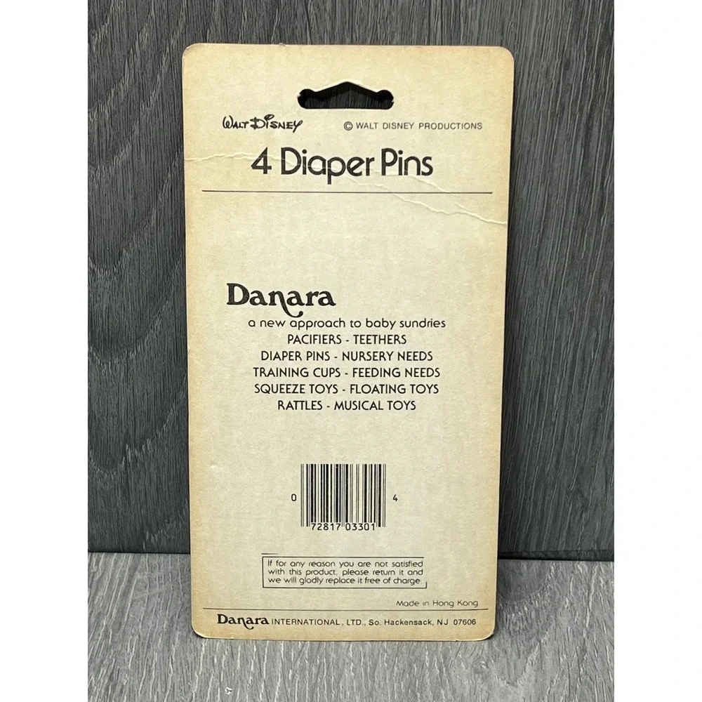 Vintage Walt Disney Mickey Mouse Diaper Pins Rustproof Stainless Steel‎ 4-Pack